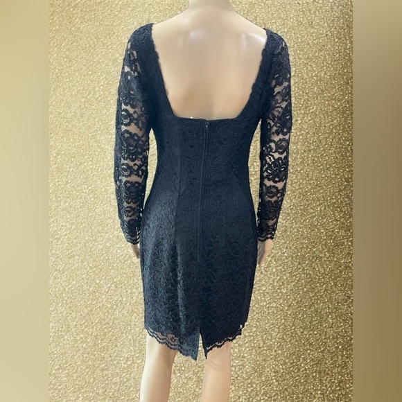 vintage 80s black sheer lace bustier long sleeve pencil mini dress-medium/8 - Picture 6 of 8